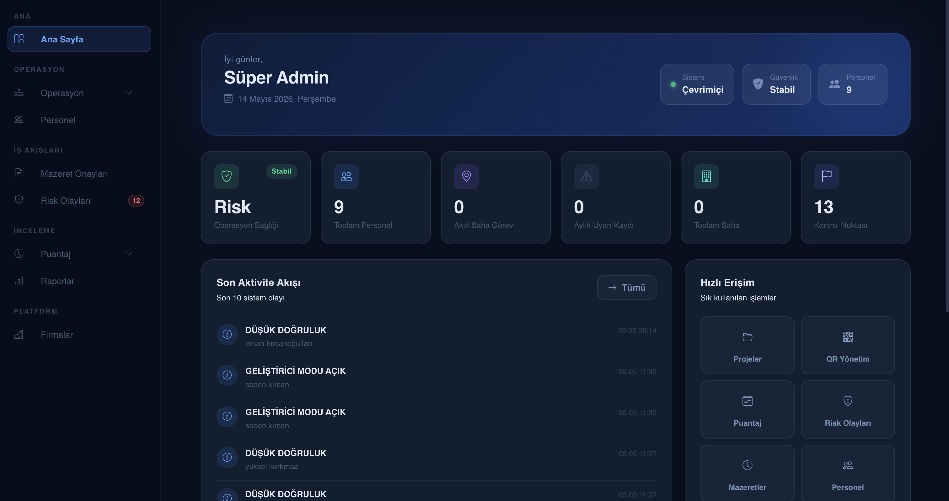 SentinelFlow genel bakış ekranı